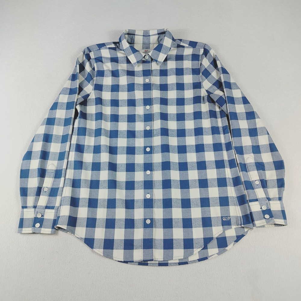 Vineyard Vines‎ Shirt Womens 2 Blue White Plaid Relaxed Performance Long Sleeve